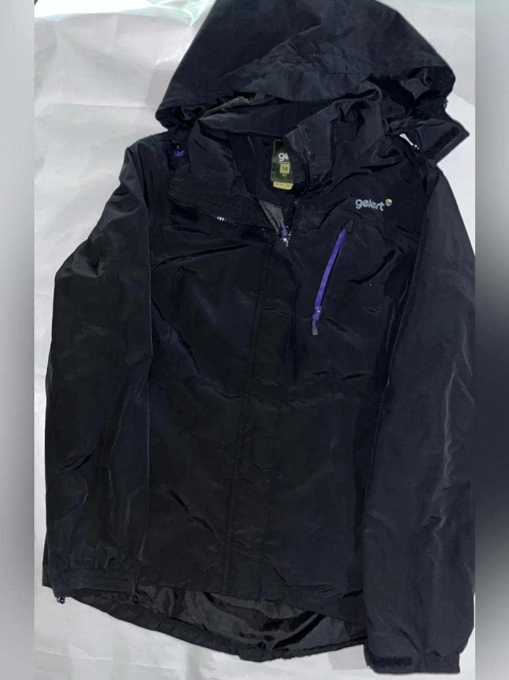 Gelert Women's Black Waterproof Hooded Jacket with purple accents Size US 10
